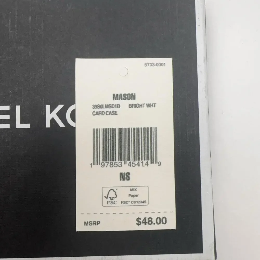 Michael Kors Card Case Wallet Mens Bright White Black Leather Logo Mason MK